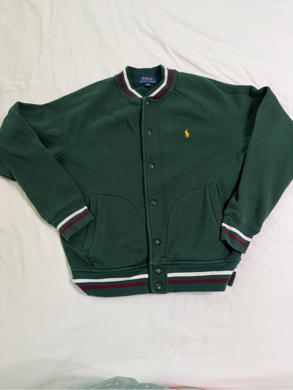 Polo by Ralph Lauren Dark Green baseball Jacket with Stripe Ribbing